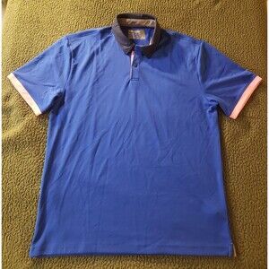 Twillory Button Up Polo SS Shirt Men XL Blue Pink Athleisure Golf Performance
